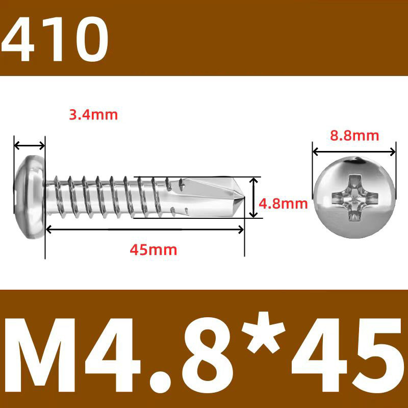 410 Stainless Steel Cross Round Head Self-Drilling Screws (Self-Tapping & Self-Drilling Teardrop Thread Screws) – Fully Hardened Fasteners, Full Specifications from M2.9 to M6.3