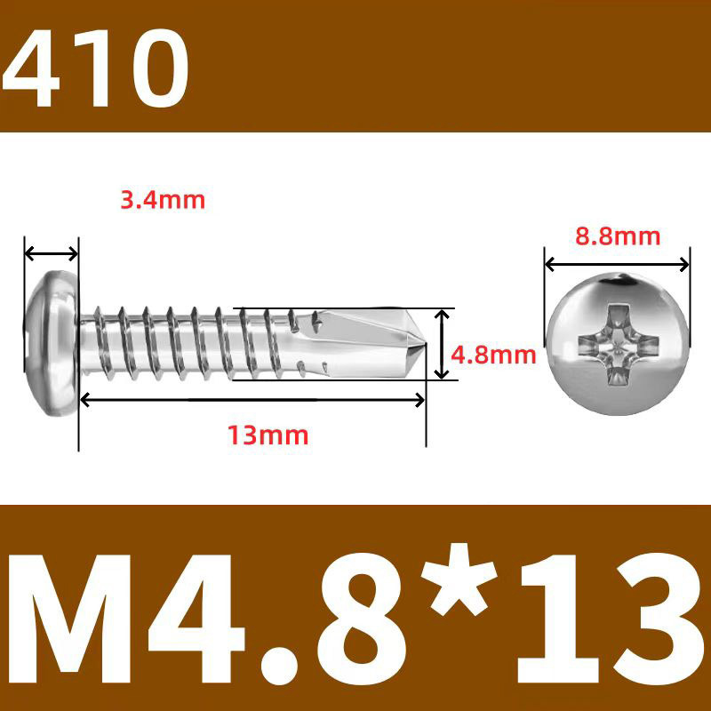 410 Stainless Steel Cross Round Head Self-Drilling Screws (Self-Tapping & Self-Drilling Teardrop Thread Screws) – Fully Hardened Fasteners, Full Specifications from M2.9 to M6.3