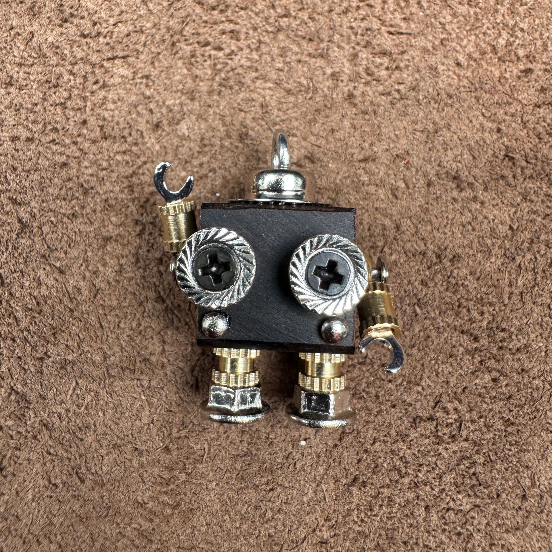 Handmade Steampunk Robot Pendant - Redwood Keychain, Phone Charm & Adjustable Unisex Necklace | Unique Gift