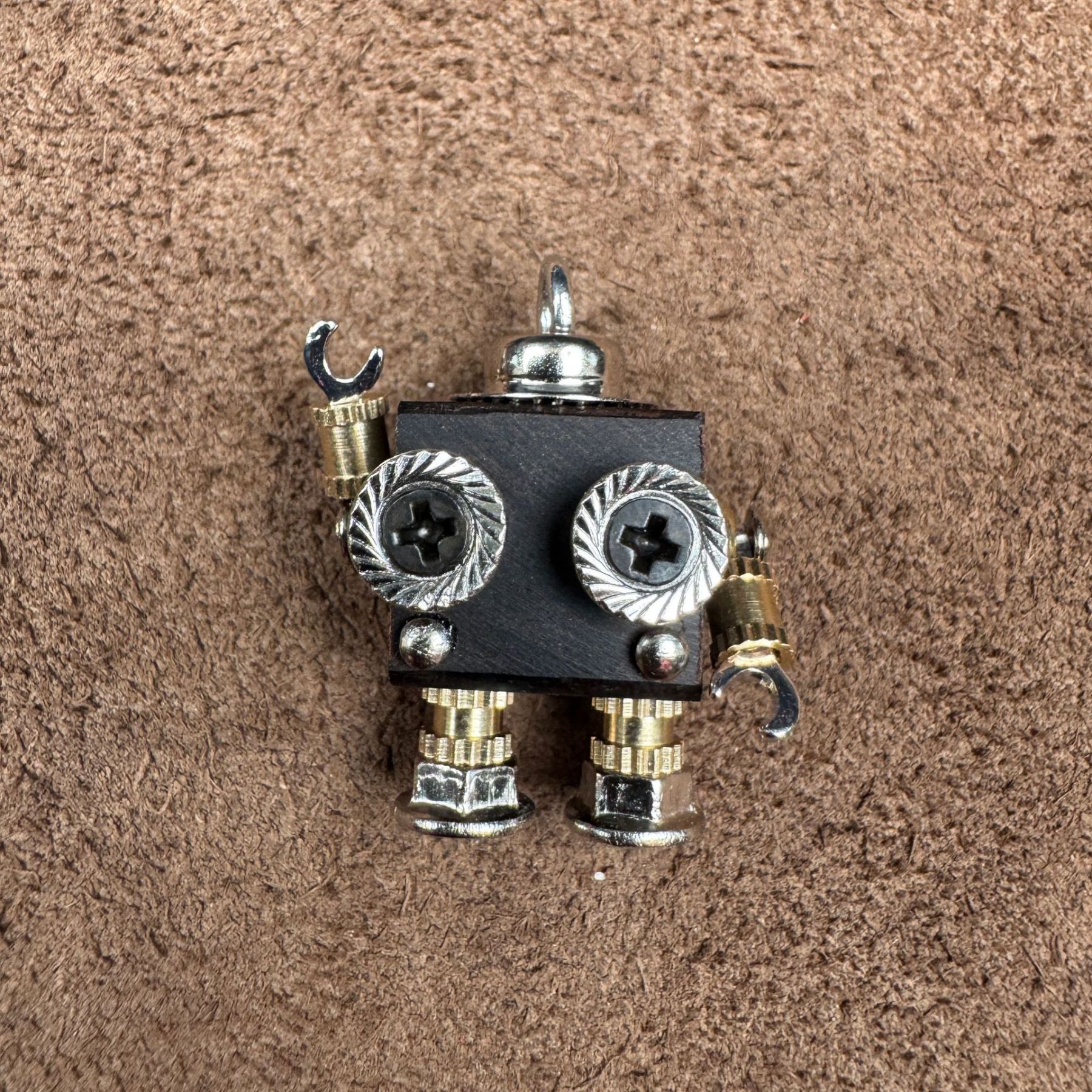 Handmade Steampunk Robot Pendant - Redwood Keychain, Phone Charm & Adjustable Unisex Necklace | Unique Gift