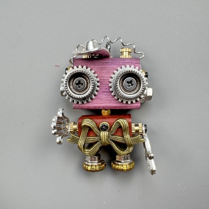 Unique Steampunk Robot Storytelling Piece - Handmade Wooden Pendant for Daily Carry, Unisex Jewelry & Tech Accessory