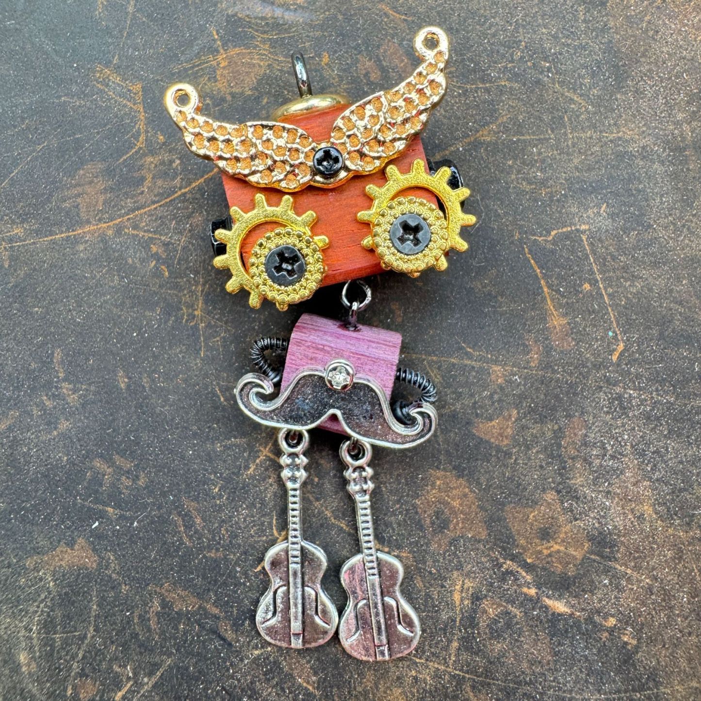 Original Steampunk Robot Pendant - Handcrafted Cultural Creative Artifact for Necklace & Phone Chain, Unique Unisex Designer Jewelry