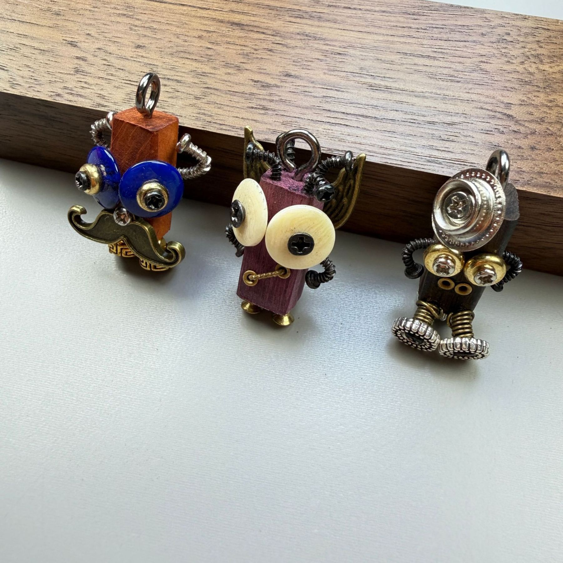 Handmade Punk Robot Pendant - Quirky Wooden Keychain, Phone Charm & Necklace Charm for Men and Women - Steampunk Gothic Geek Accessory