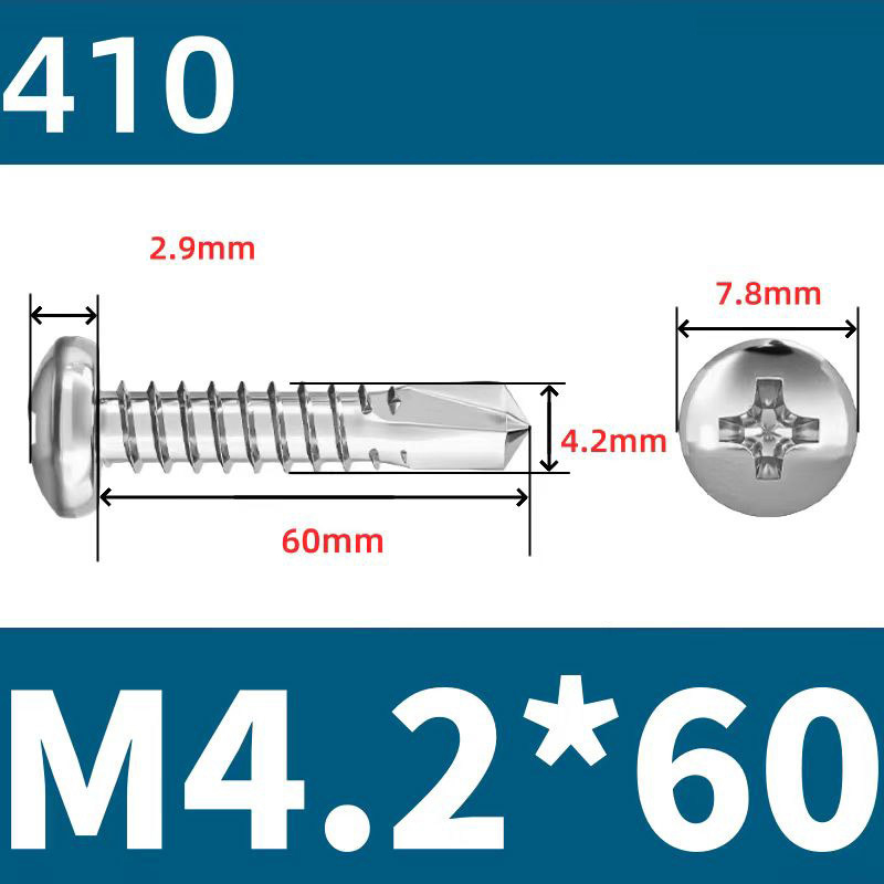 410 Stainless Steel Cross Round Head Self-Drilling Screws (Self-Tapping & Self-Drilling Teardrop Thread Screws) – Fully Hardened Fasteners, Full Specifications from M2.9 to M6.3