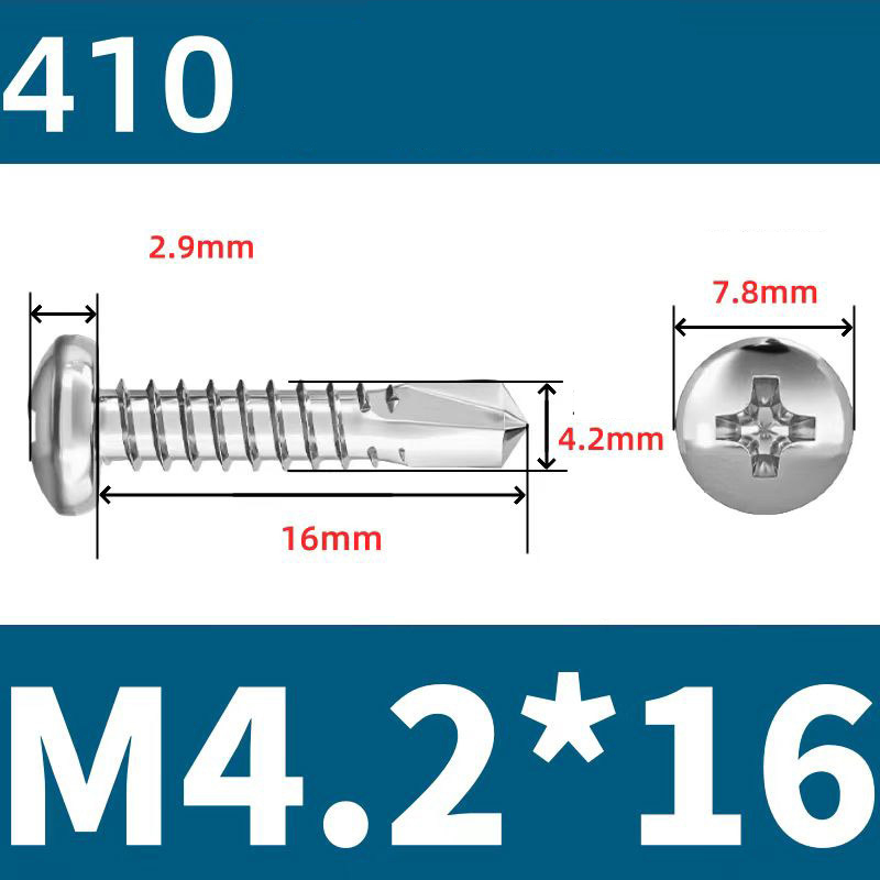 410 Stainless Steel Cross Round Head Self-Drilling Screws (Self-Tapping & Self-Drilling Teardrop Thread Screws) – Fully Hardened Fasteners, Full Specifications from M2.9 to M6.3