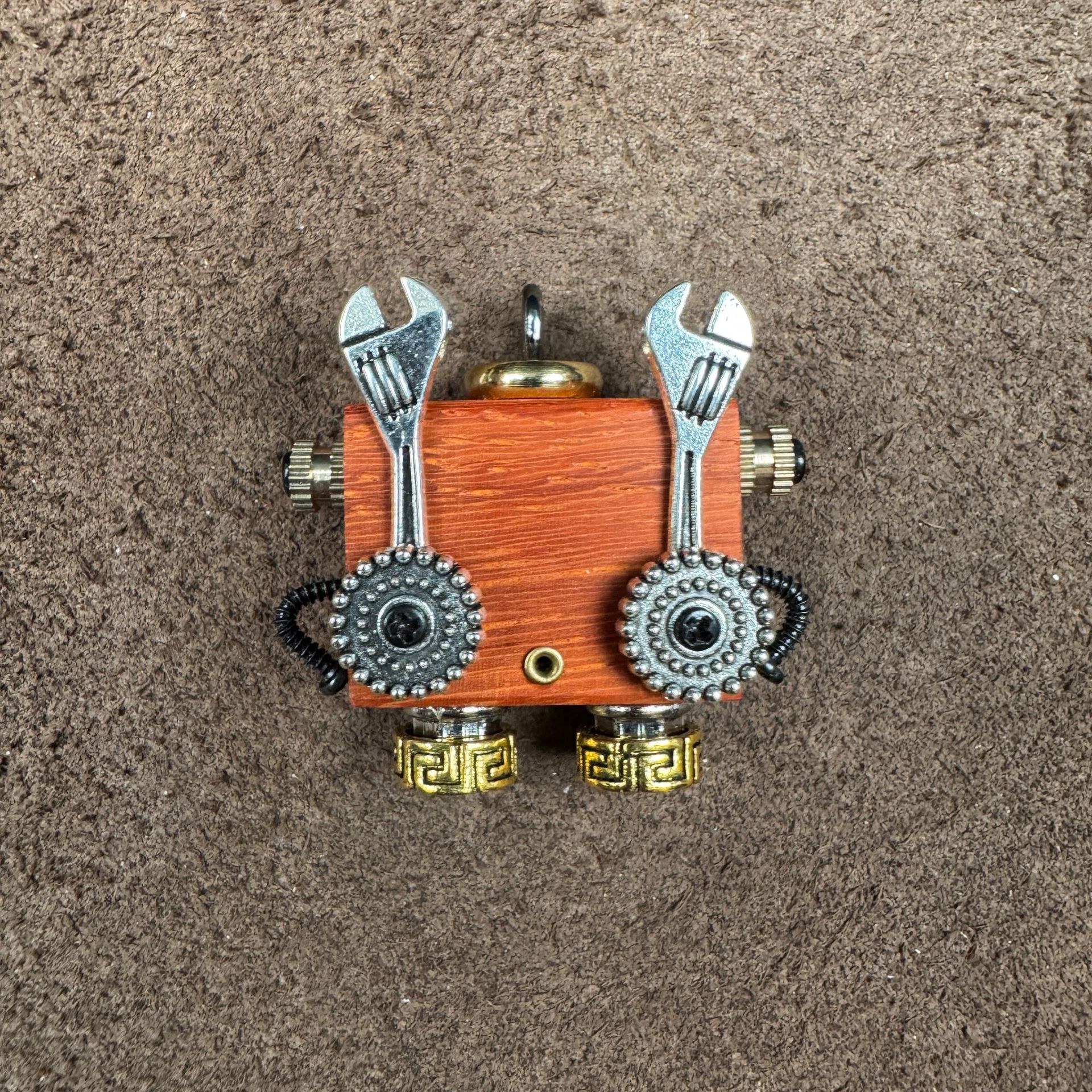Original Handmade Punk Robot Pendant - Artisan Wooden Keychain & Phone Charm, Unique Unisex Necklace Accessory