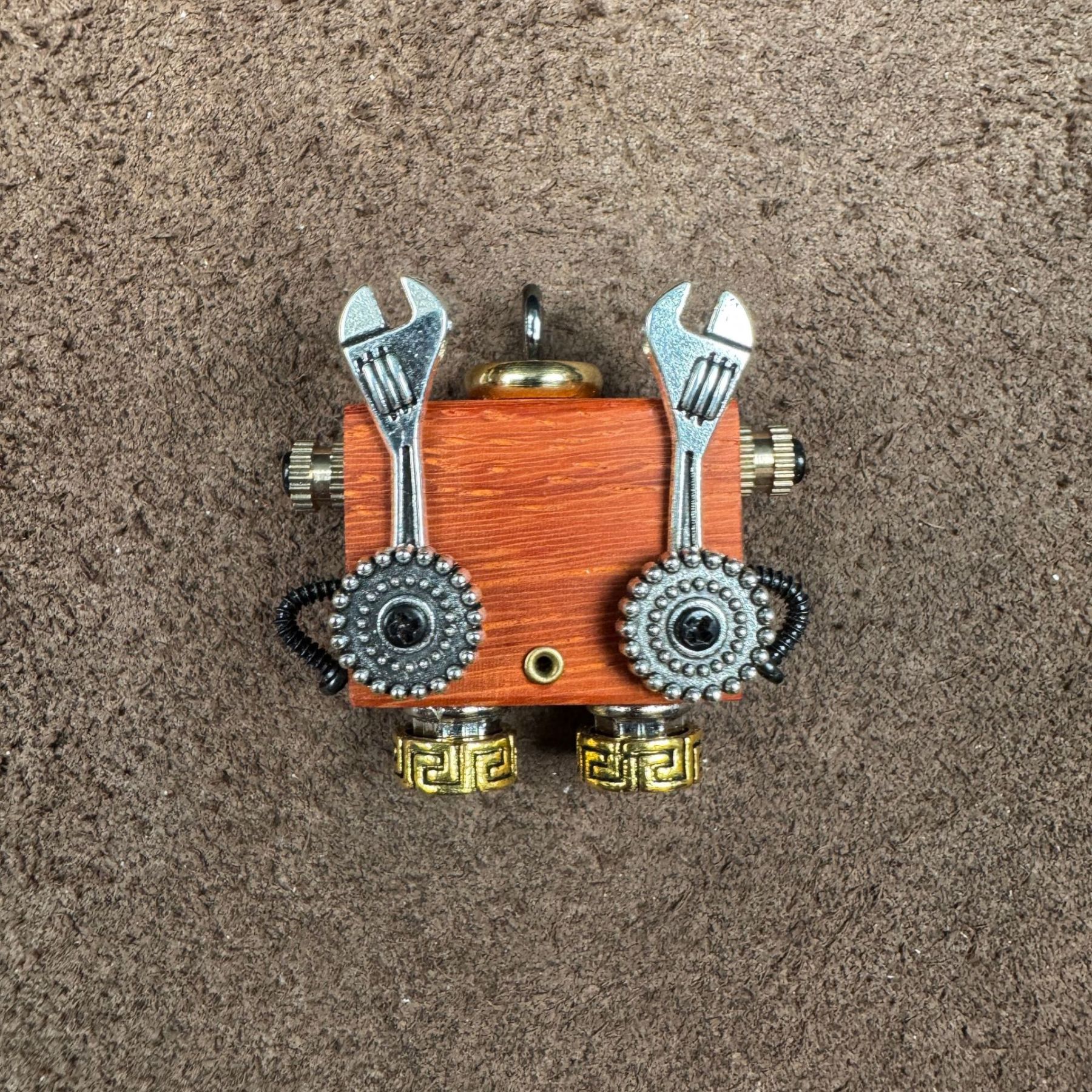 Original Handmade Punk Robot Pendant - Artisan Wooden Keychain & Phone Charm, Unique Unisex Necklace Accessory