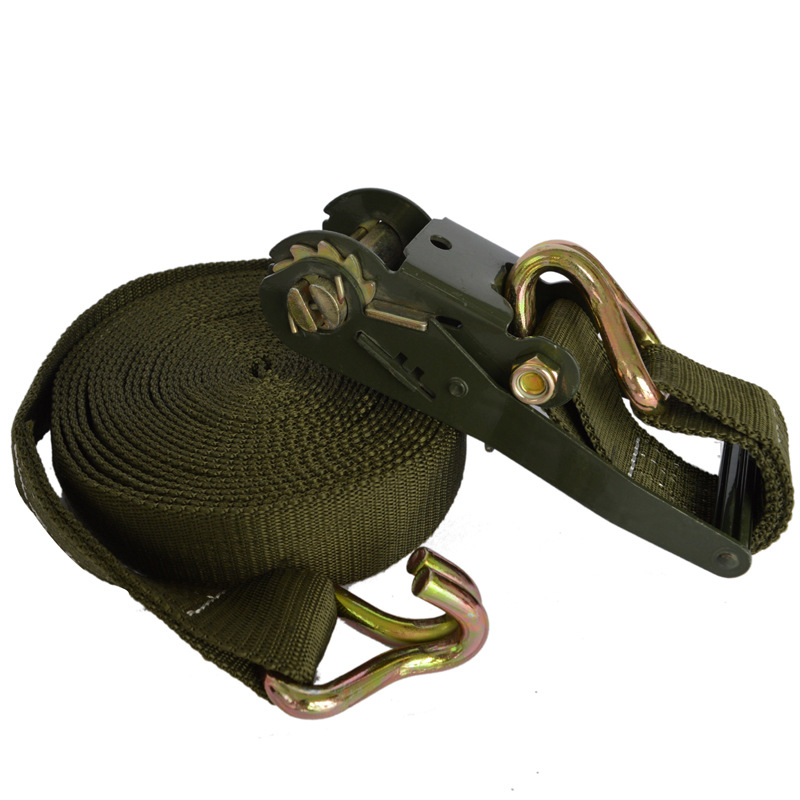 Heavy Duty Ratchet Tie Down, Military Green 5Ton Capacity, Extra Wide Polyester Webbing with Double J-Hooks