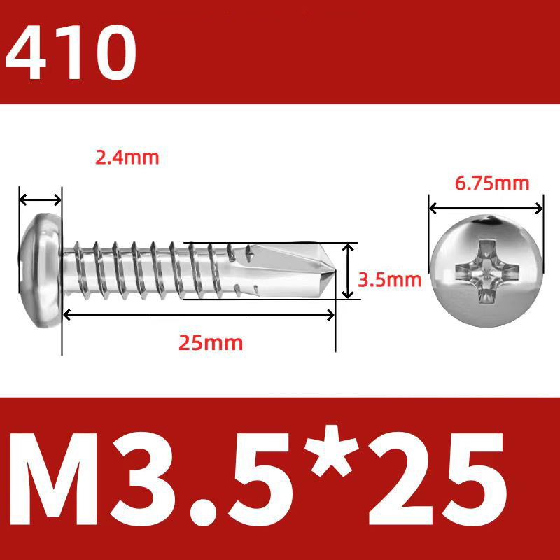 410 Stainless Steel Cross Round Head Self-Drilling Screws (Self-Tapping & Self-Drilling Teardrop Thread Screws) – Fully Hardened Fasteners, Full Specifications from M2.9 to M6.3