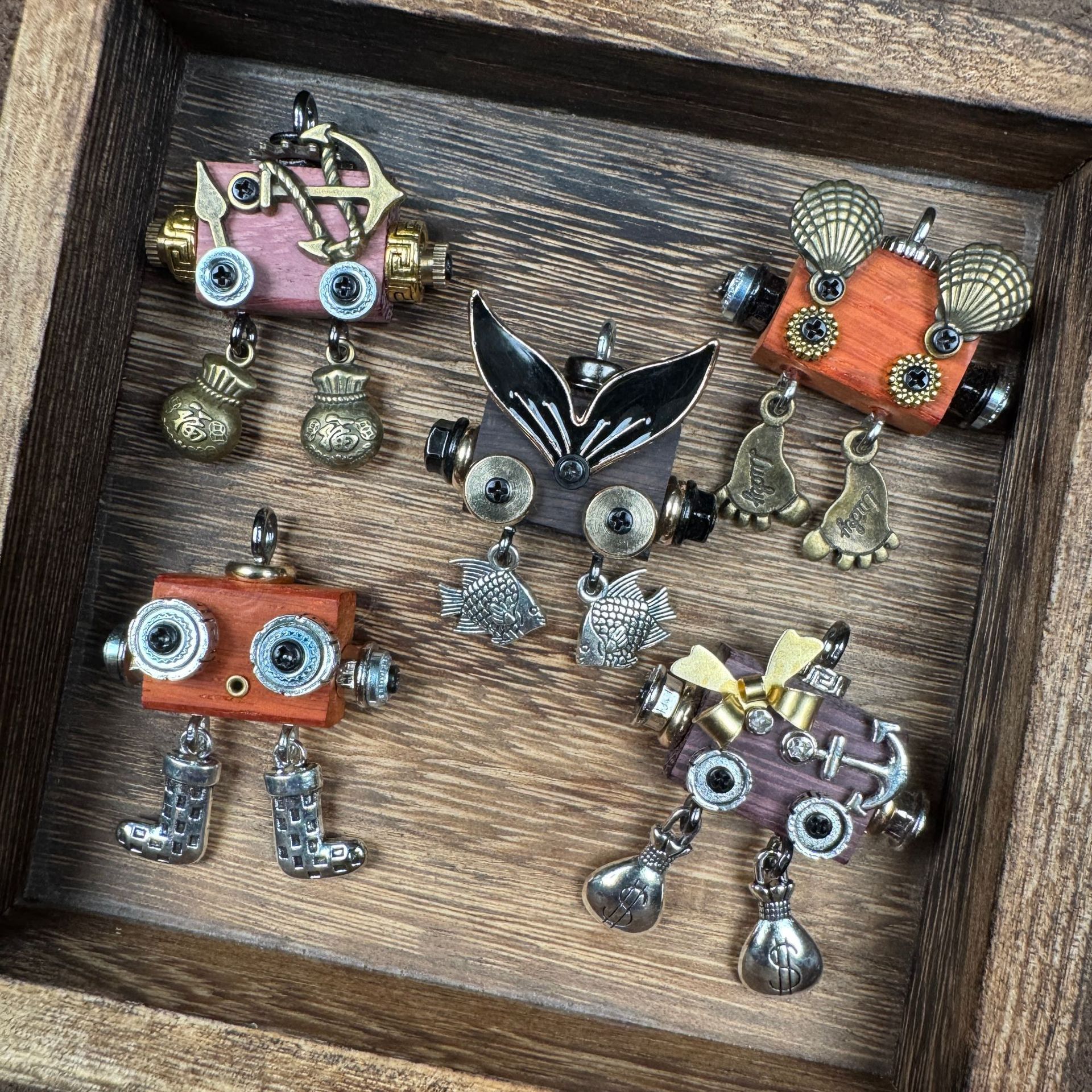 Clever Little Punk Robot - Handmade Wooden Keepsake for Daily Carry, Playful Unisex Necklace & Keychain Charm