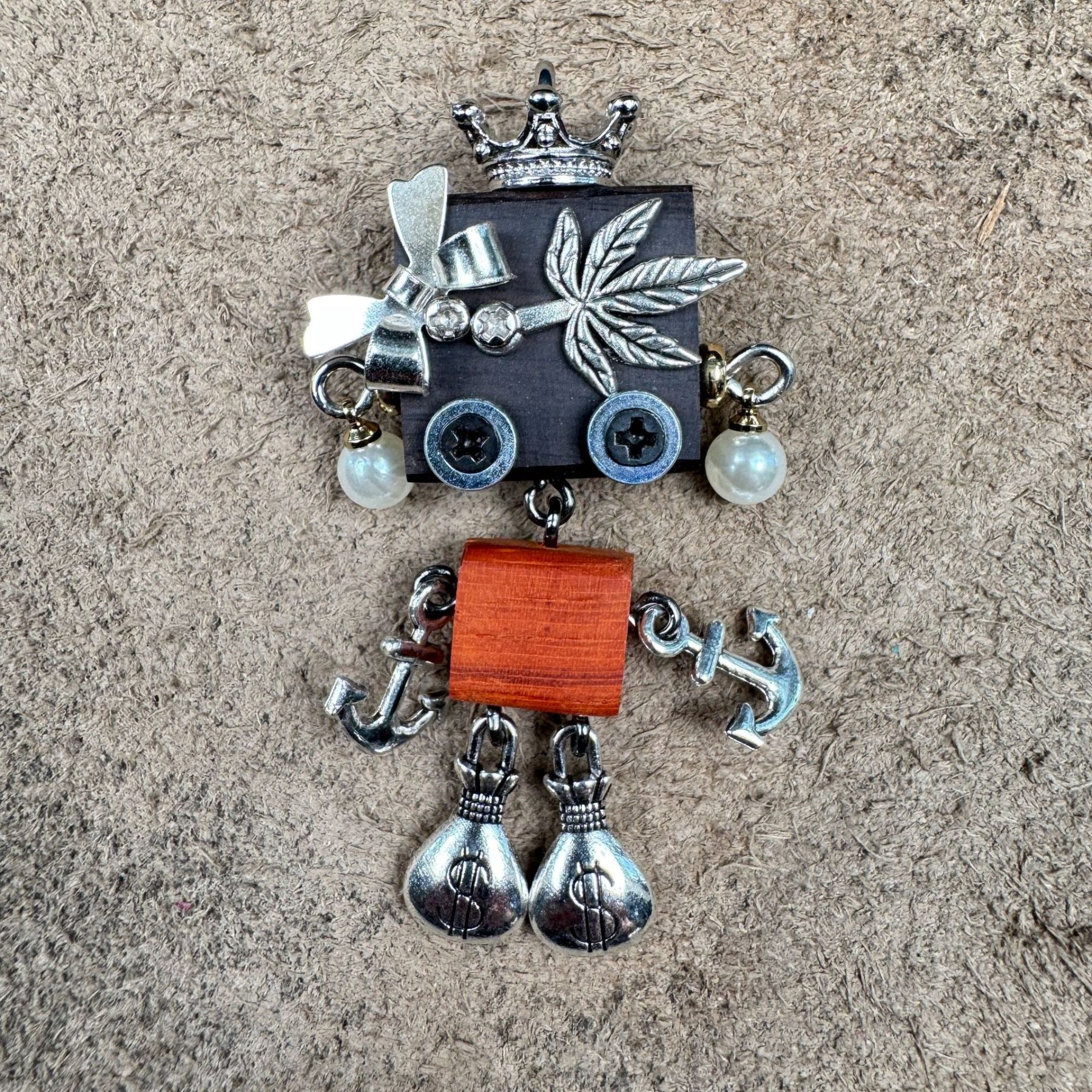 Handmade Wood & Punk Robot Charm - Your Perfect Daily Companion as a Necklace Pendant or Keychain, Unisex Artisan Piece