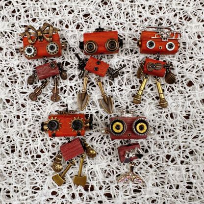 Handmade Punk Robot Wooden Pendant - Multi-Function Keychain, Phone Charm & Unisex Necklace | Stall Display Figurine