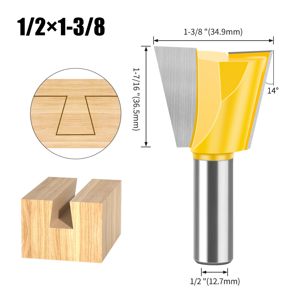 Dovetail Slot Bit - 1/4" & 1/2" Shank - Woodworking Router Bit for Dovetail Joints, Trim, and Edge Profiling - Teflon Coated