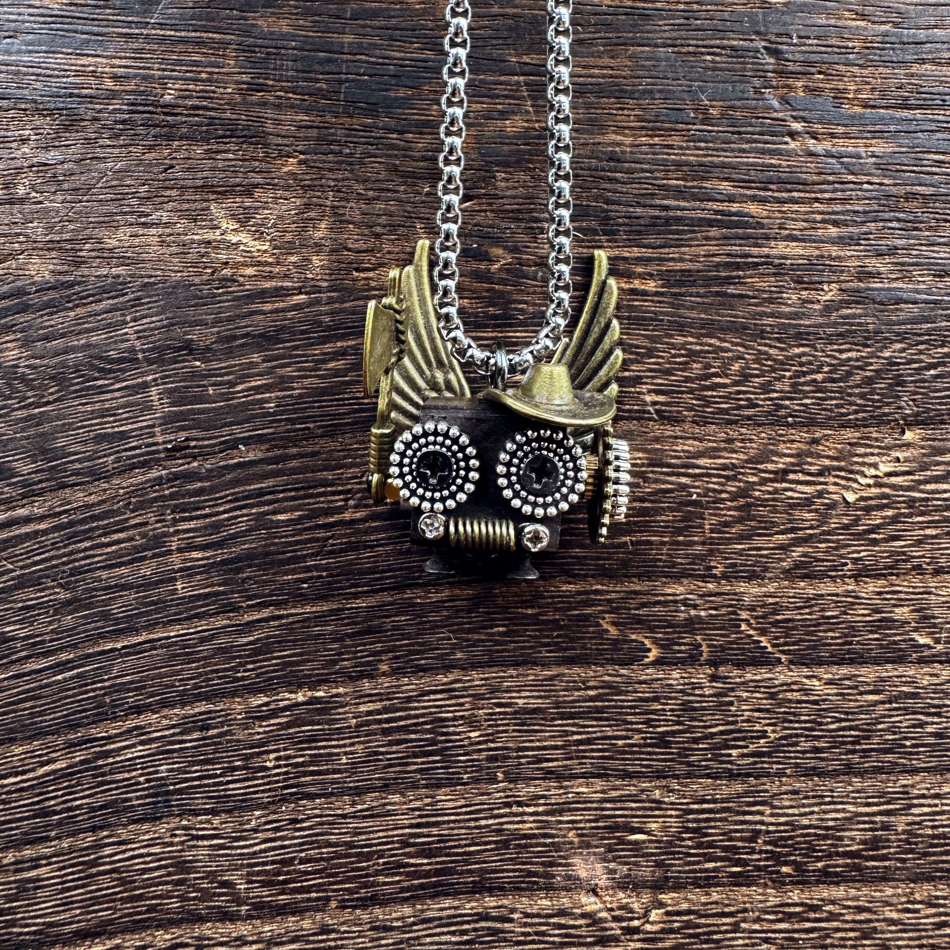 Punk Robot Wooden Pendant - Trendy Handmade Keychain & Phone Charm, Convertible Unisex Necklace for Collectors