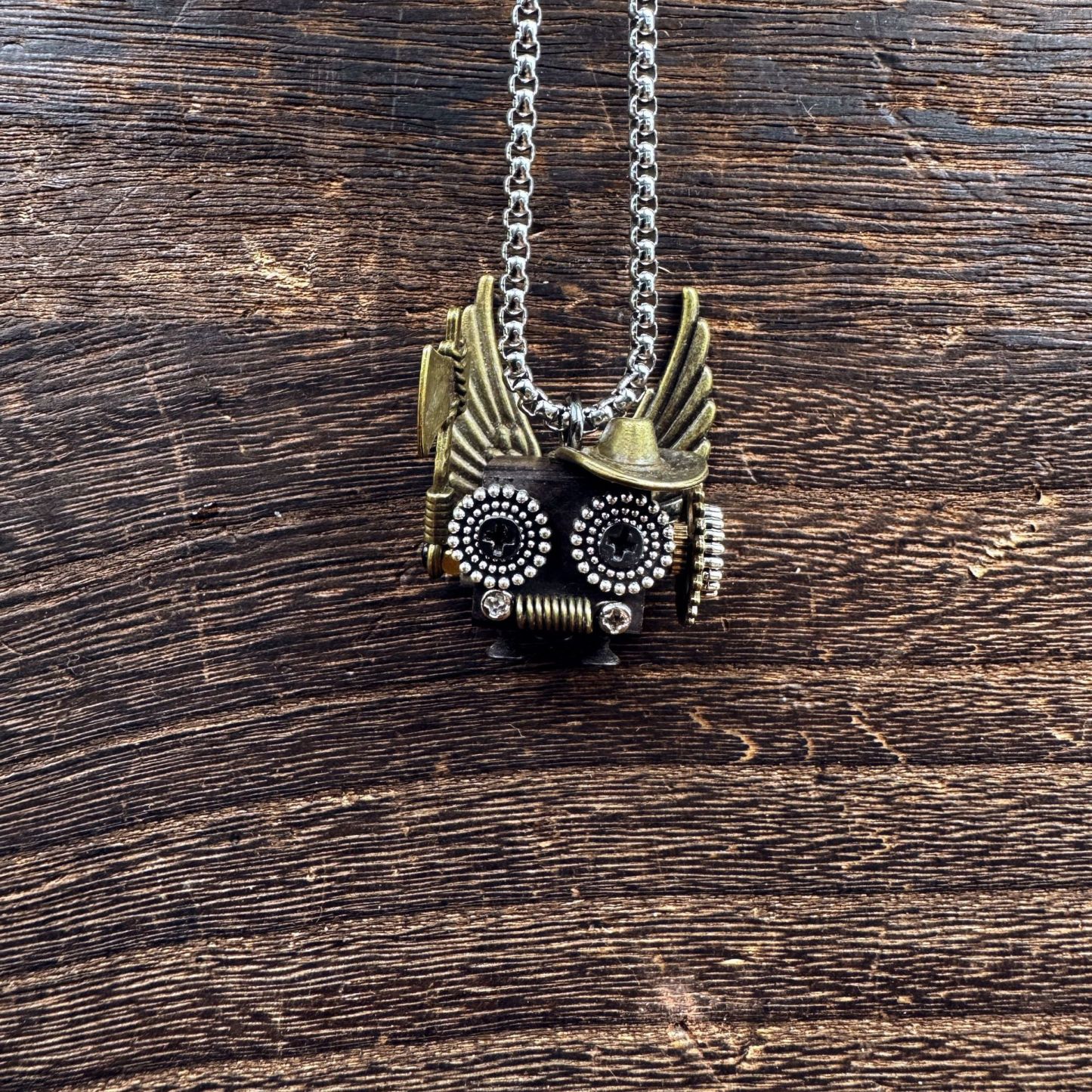 Punk Robot Wooden Pendant - Trendy Handmade Keychain & Phone Charm, Convertible Unisex Necklace for Collectors