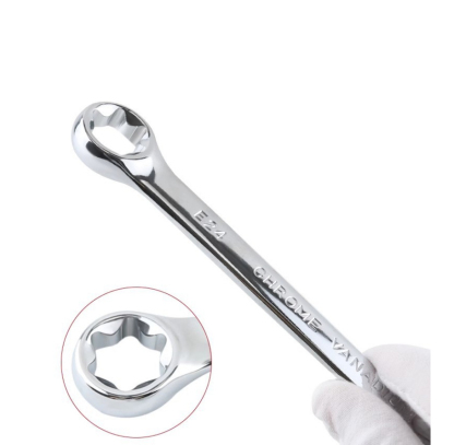 E-Type Double Head Mirror Finish Hex Torx Wrench Set - Professional Automotive Round Head 6-Point Star Sockets, 4-PC Chrome Vanadium Steel, Thickened Anti-Slip Tool Kit