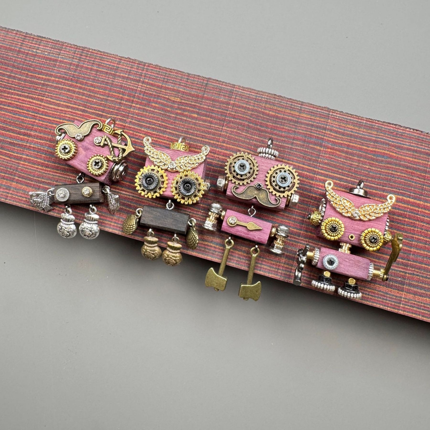 Unique Steampunk Robot Storytelling Piece - Handmade Wooden Pendant for Daily Carry, Unisex Jewelry & Tech Accessory