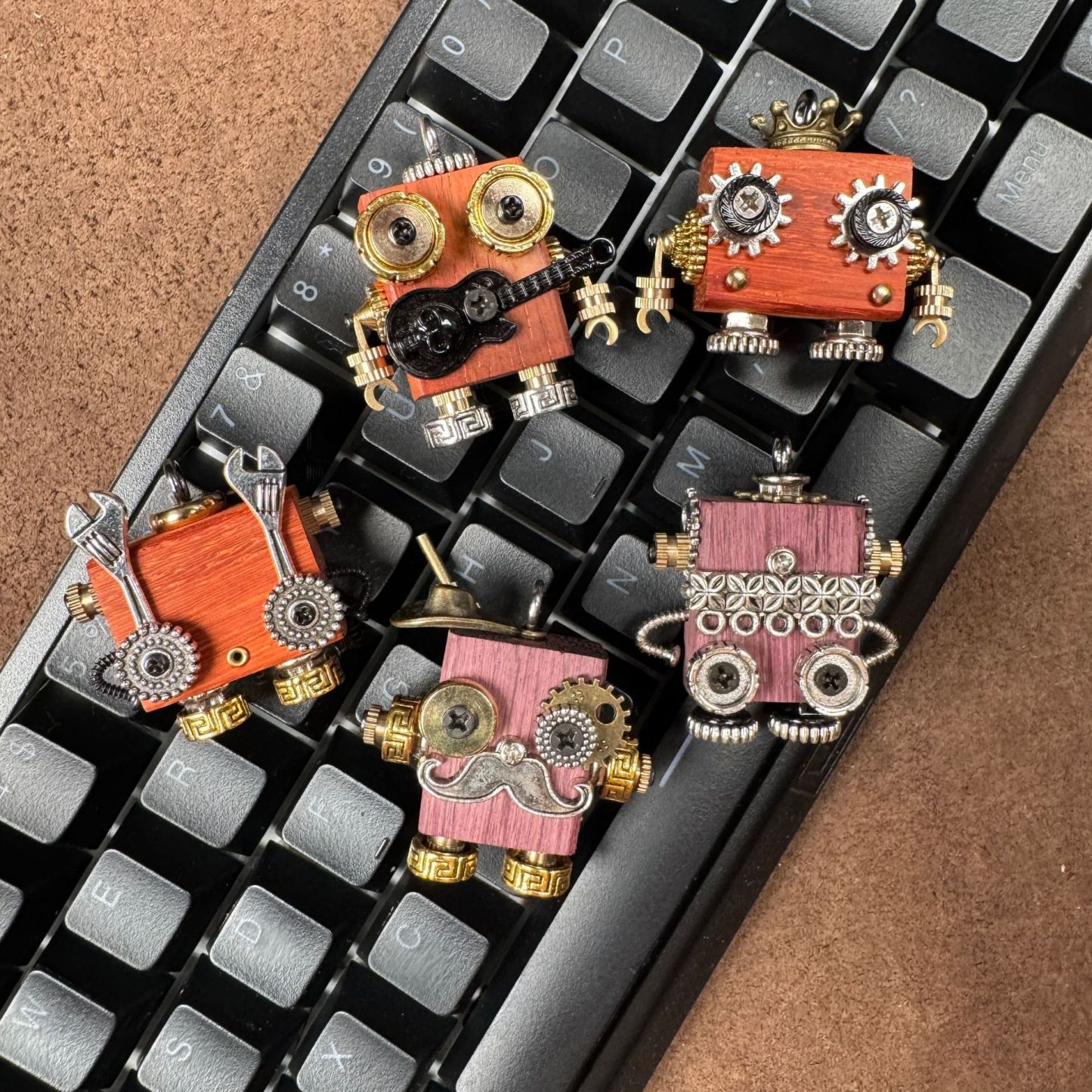 Original Handmade Punk Robot Pendant - Artisan Wooden Keychain & Phone Charm, Unique Unisex Necklace Accessory