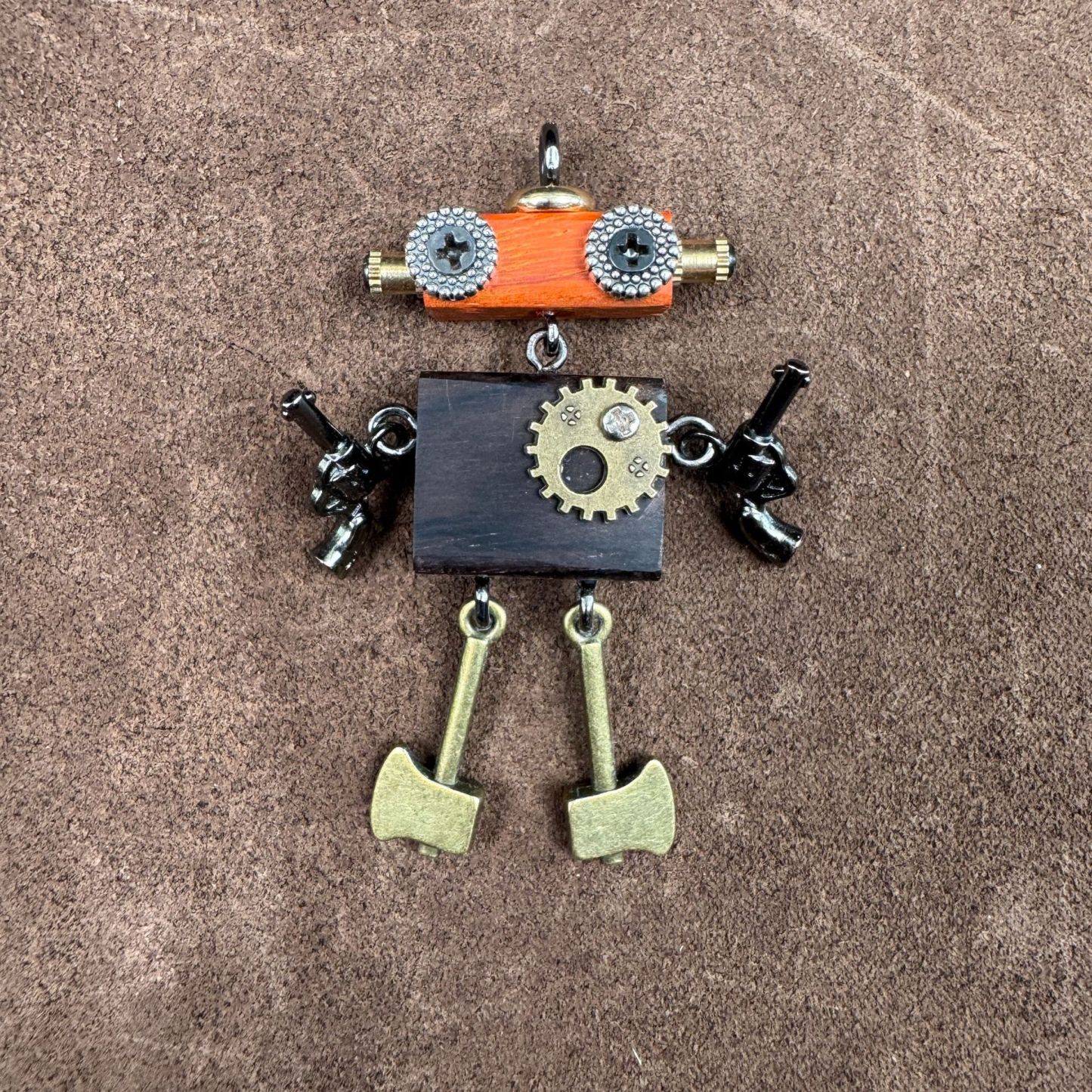 Steampunk Robot Wearable Art - Original Handmade Statement Pendant for Daily Style, Unisex Necklace & Tech Accessory