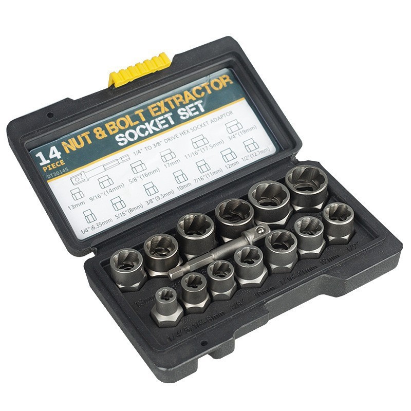 14-Piece Reverse Flute Nut Remover Socket Set | CR-MO Steel Forged | For Removing Rusted, Damaged, Stripped & Painted Nuts | 3/8" Standard Drive | Electric & Manual Use