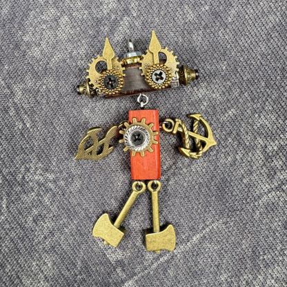 Steampunk Robot Wearable Art - Adjustable Handmade Wood Pendant for Custom Necklace & Tech Strap, Unisex Gift
