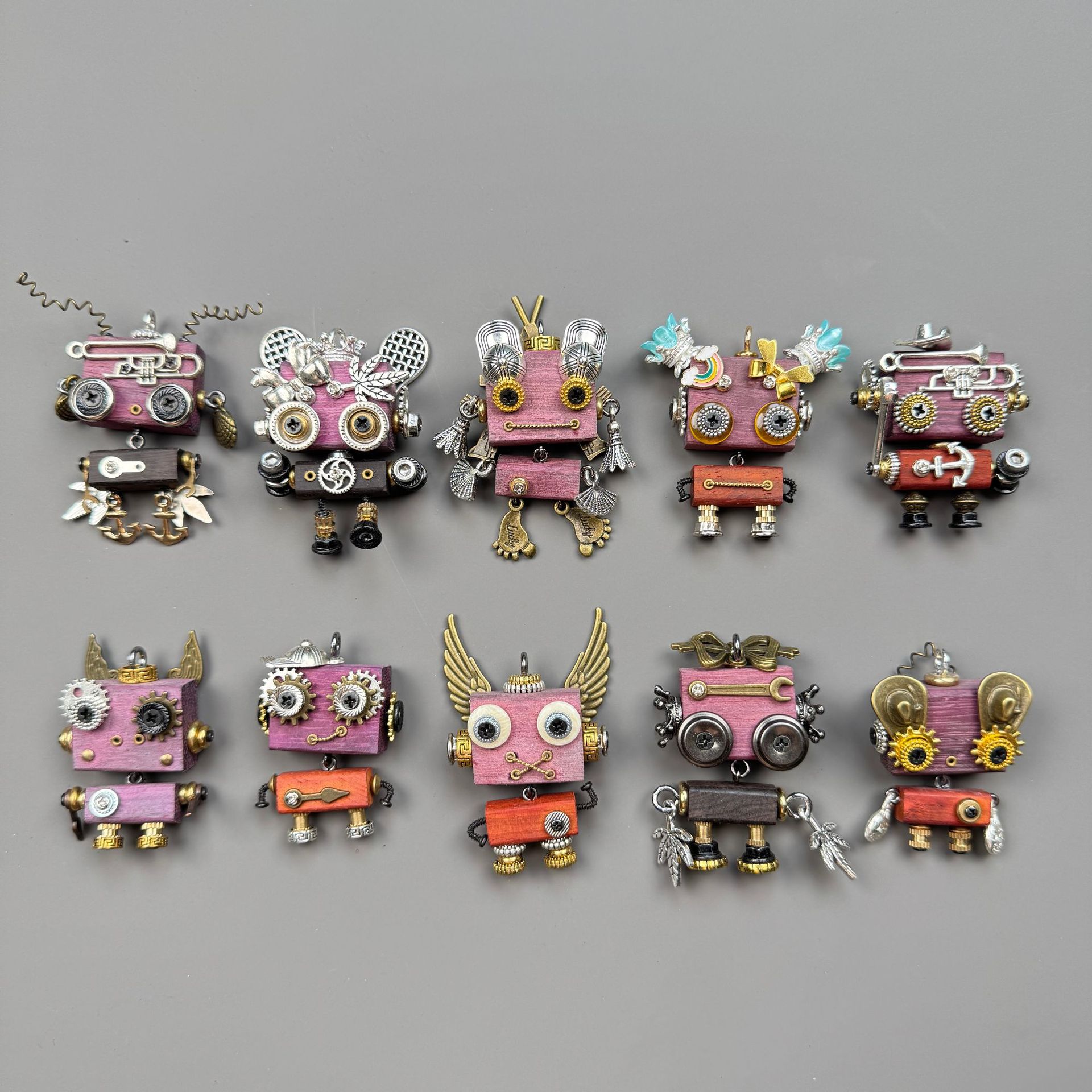 Wearable Steampunk Robot Art - Multi-Function Wooden Charm for Jewelry, Keys & Tech, Unique Geek Culture Accessory