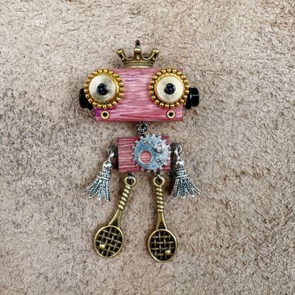 Handmade Punk Robot Wooden Pendant - Multi-Function Keychain, Phone Charm & Unisex Necklace | Stall Display Figurine