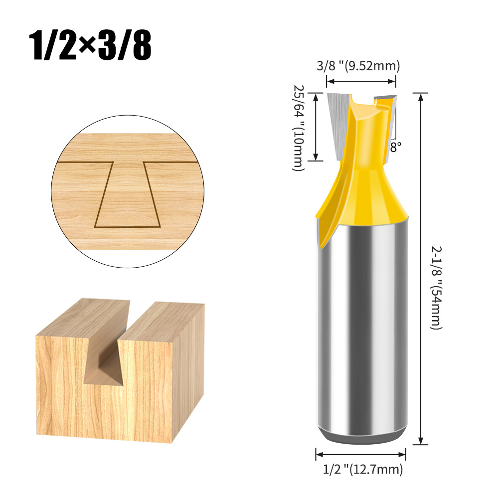Dovetail Slot Bit - 1/4" & 1/2" Shank - Woodworking Router Bit for Dovetail Joints, Trim, and Edge Profiling - Teflon Coated