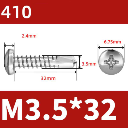 410 Stainless Steel Cross Round Head Self-Drilling Screws (Self-Tapping & Self-Drilling Teardrop Thread Screws) – Fully Hardened Fasteners, Full Specifications from M2.9 to M6.3