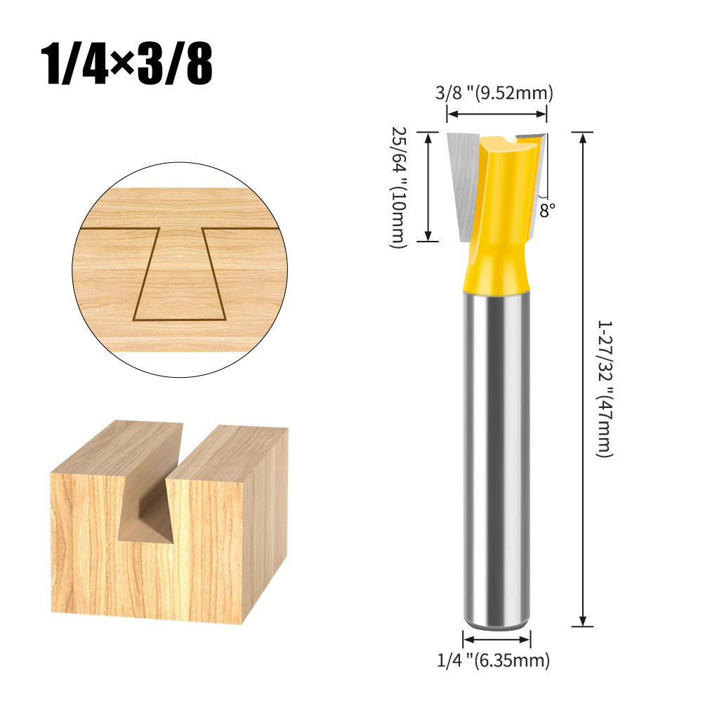 Dovetail Slot Bit - 1/4" & 1/2" Shank - Woodworking Router Bit for Dovetail Joints, Trim, and Edge Profiling - Teflon Coated