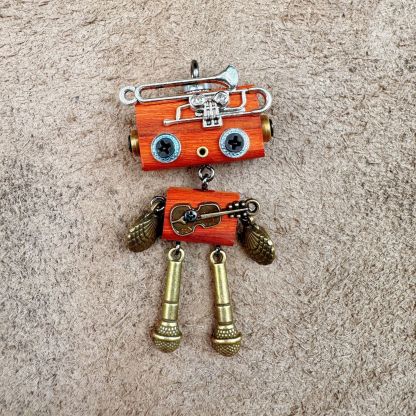 Handmade Punk Robot Wooden Pendant - Multi-Function Keychain, Phone Charm & Unisex Necklace | Stall Display Figurine
