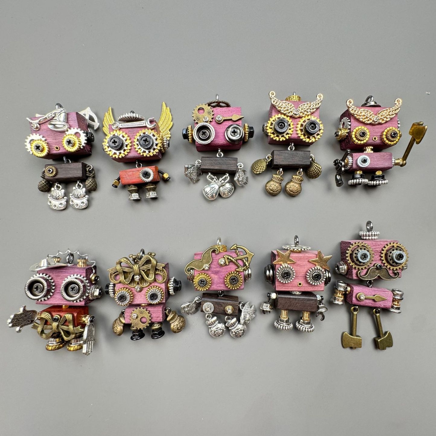 Unique Steampunk Robot Storytelling Piece - Handmade Wooden Pendant for Daily Carry, Unisex Jewelry & Tech Accessory