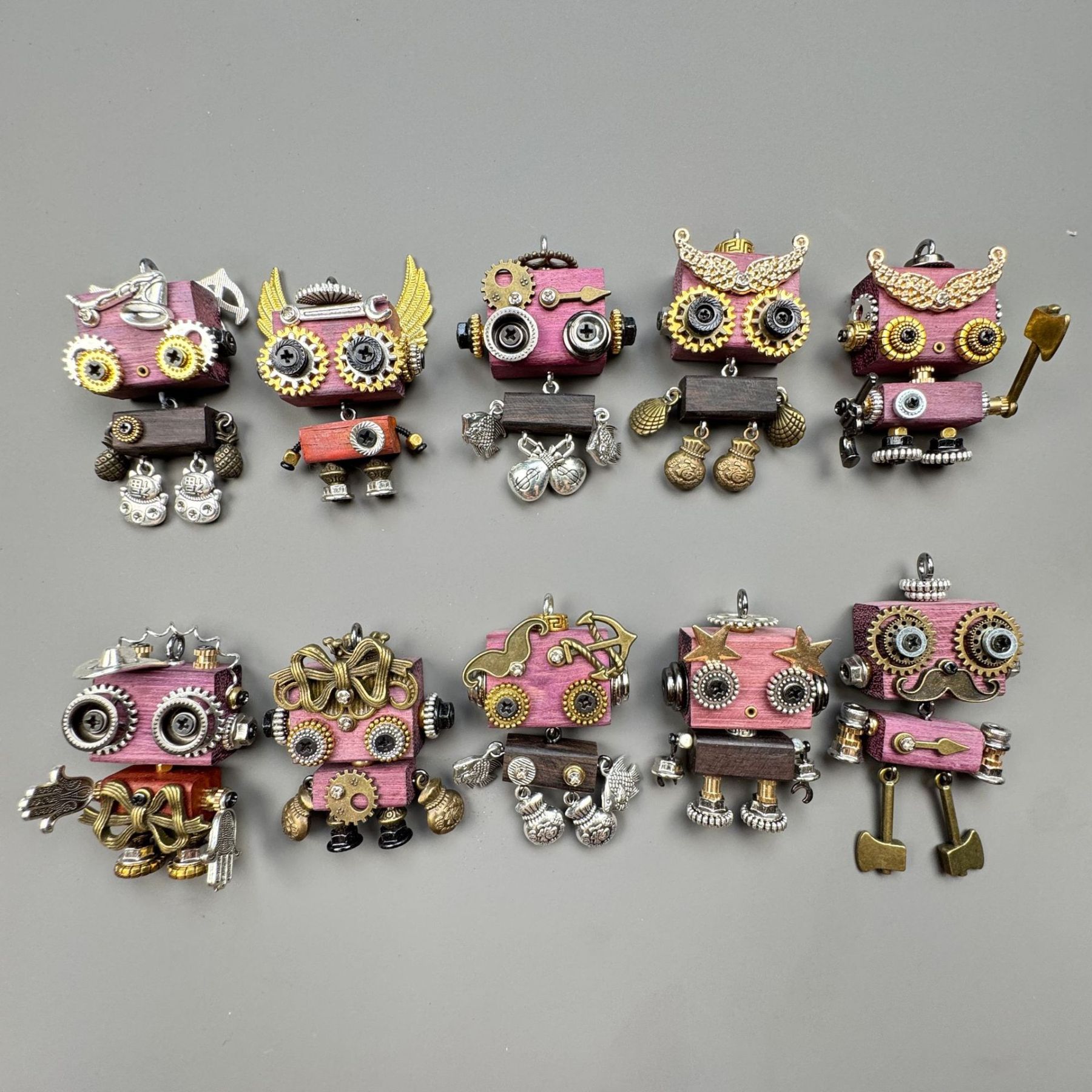 Unique Steampunk Robot Storytelling Piece - Handmade Wooden Pendant for Daily Carry, Unisex Jewelry & Tech Accessory