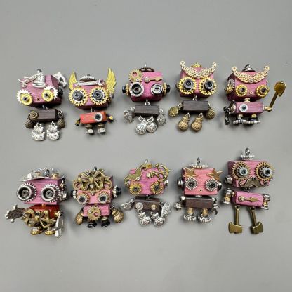 Unique Steampunk Robot Storytelling Piece - Handmade Wooden Pendant for Daily Carry, Unisex Jewelry & Tech Accessory