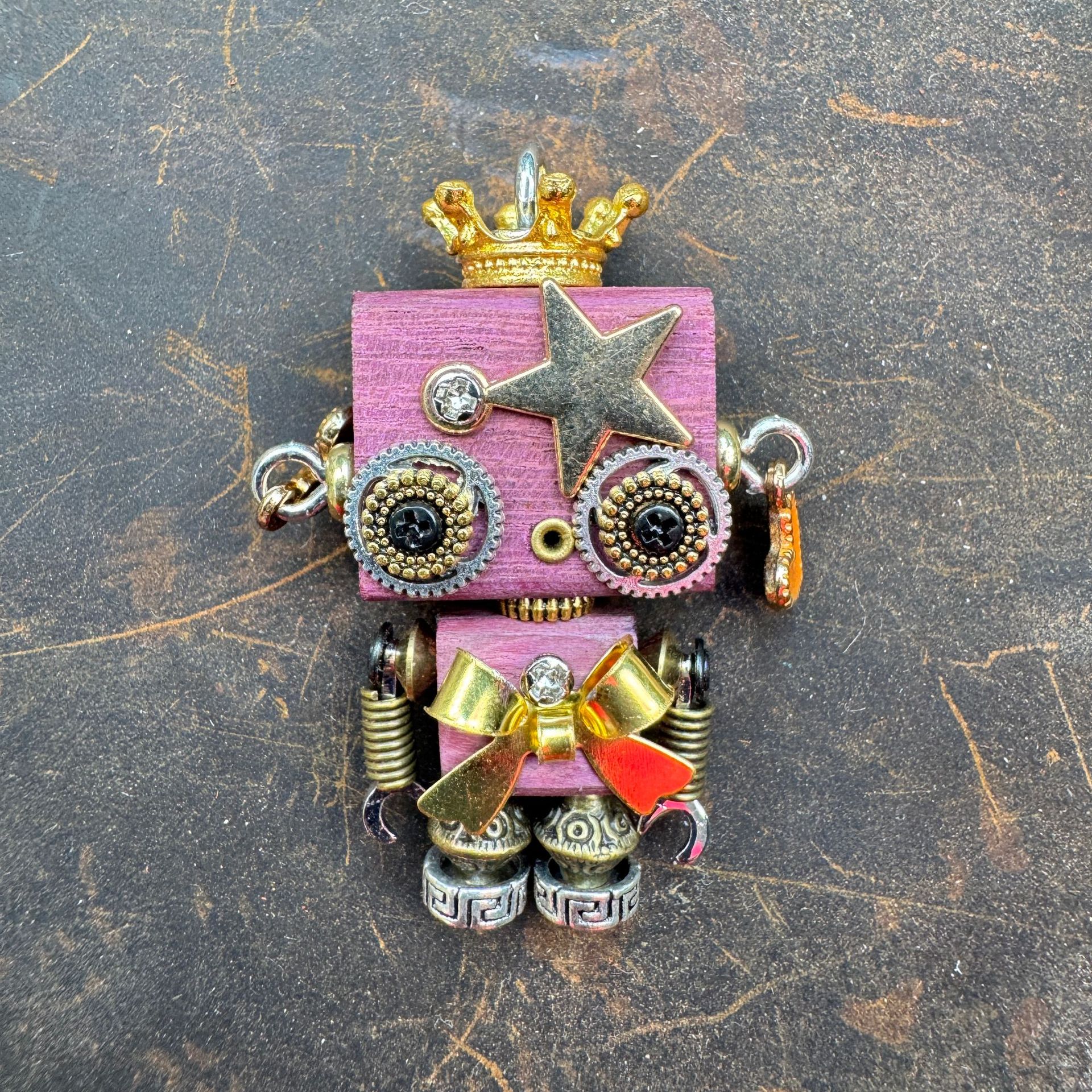 Original Steampunk Robot Pendant - Handcrafted Cultural Creative Artifact for Necklace & Phone Chain, Unique Unisex Designer Jewelry