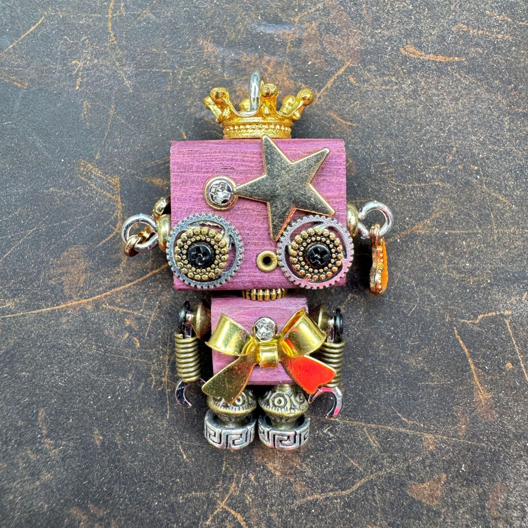 Original Steampunk Robot Pendant - Handcrafted Cultural Creative Artifact for Necklace & Phone Chain, Unique Unisex Designer Jewelry