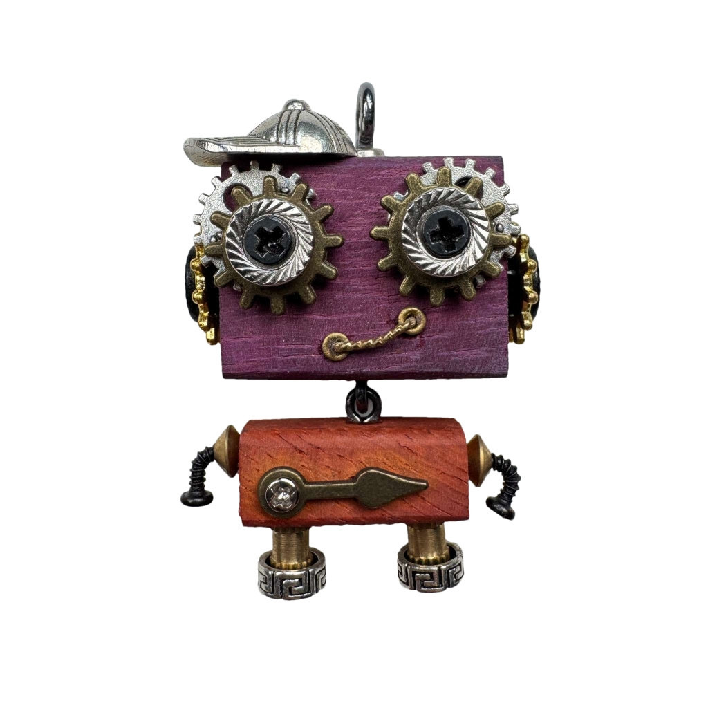 Wearable Steampunk Robot Art - Multi-Function Wooden Charm for Jewelry, Keys & Tech, Unique Geek Culture Accessory