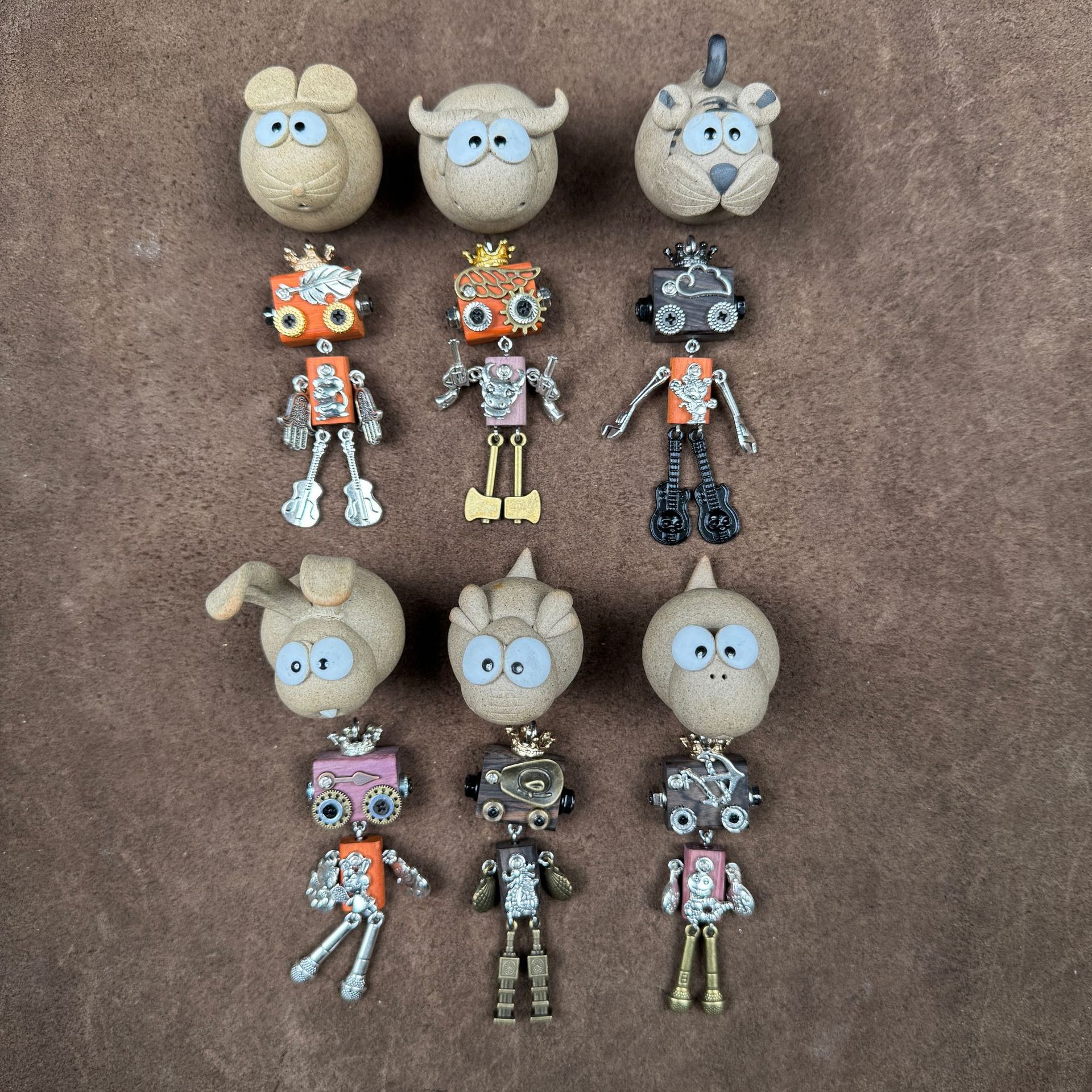 Personalized Zodiac Gift - Punk Robot Animal Keychain, Handmade Wooden Necklace Pendant with 12 Chinese Zodiac Signs