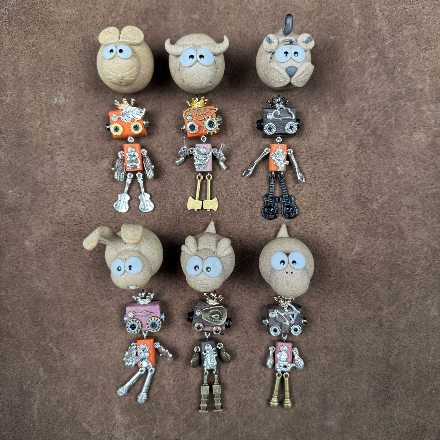 Personalized Zodiac Gift - Punk Robot Animal Keychain, Handmade Wooden Necklace Pendant with 12 Chinese Zodiac Signs