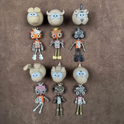 Personalized Zodiac Gift - Punk Robot Animal Keychain, Handmade Wooden Necklace Pendant with 12 Chinese Zodiac Signs