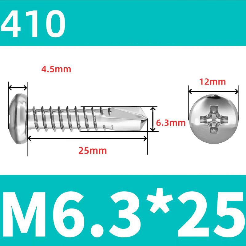 410 Stainless Steel Cross Round Head Self-Drilling Screws (Self-Tapping & Self-Drilling Teardrop Thread Screws) – Fully Hardened Fasteners, Full Specifications from M2.9 to M6.3