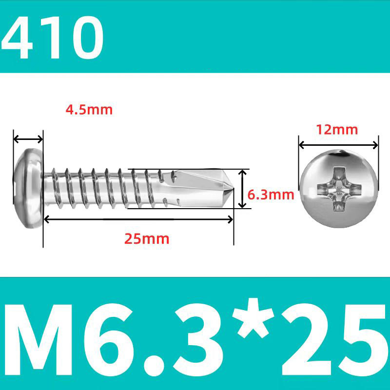 410 Stainless Steel Cross Round Head Self-Drilling Screws (Self-Tapping & Self-Drilling Teardrop Thread Screws) – Fully Hardened Fasteners, Full Specifications from M2.9 to M6.3