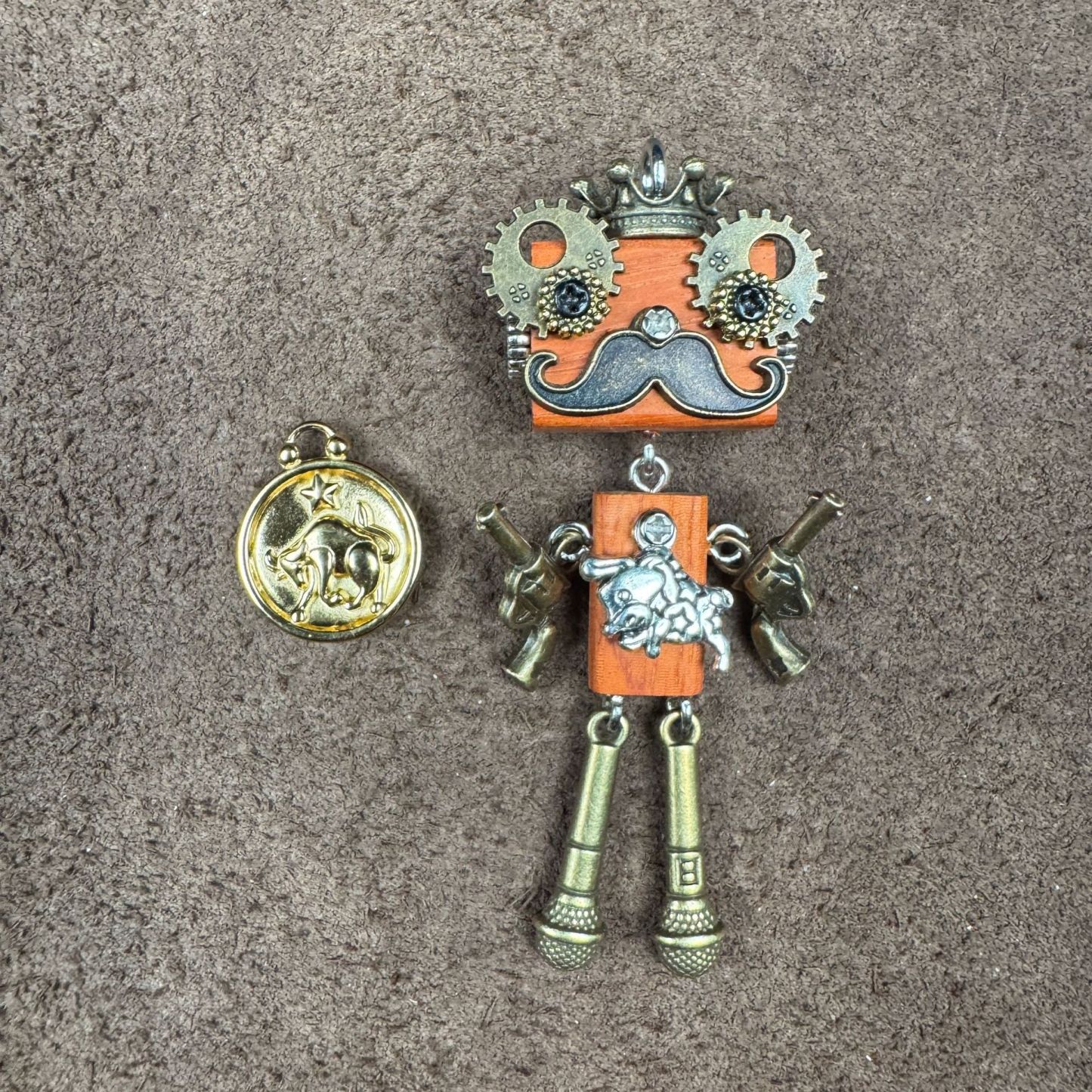 Steampunk Zodiac Guardians - Handcrafted 12 Constellation Robot Pendant, Wooden Keychain & Geek Gift