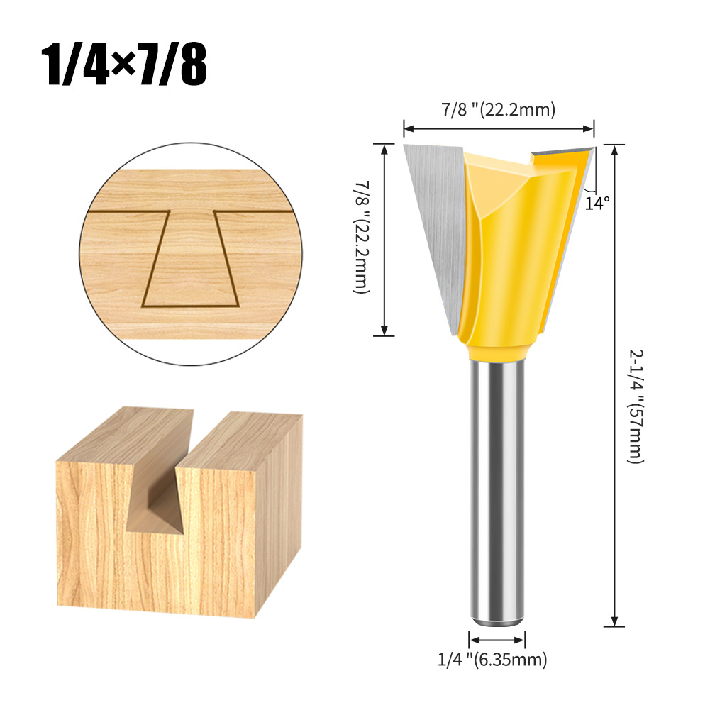 Dovetail Slot Bit - 1/4" & 1/2" Shank - Woodworking Router Bit for Dovetail Joints, Trim, and Edge Profiling - Teflon Coated