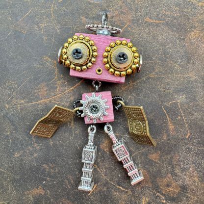 Original Steampunk Robot Pendant - Handcrafted Cultural Creative Artifact for Necklace & Phone Chain, Unique Unisex Designer Jewelry