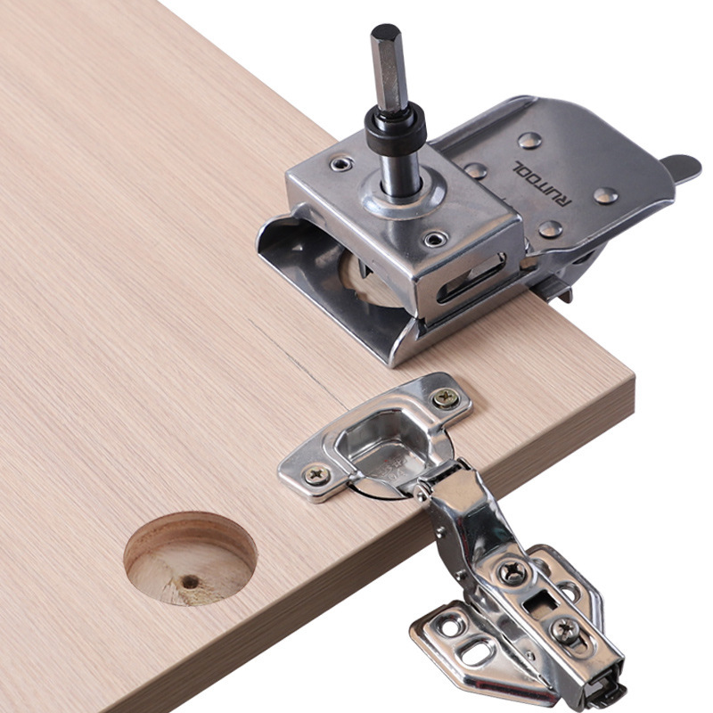 Stainless Steel Hinge Drilling Jig – Adjustable Edge Distance, Quick-Clamp Design for 35mm Hinge Boring on Cabinet & Wardrobe Doors