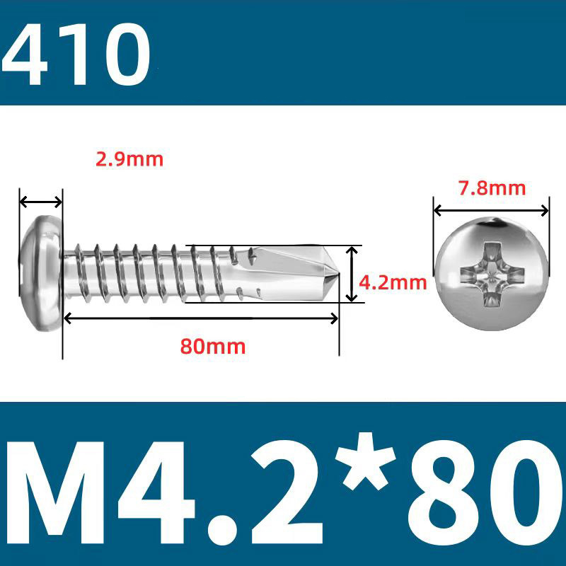 410 Stainless Steel Cross Round Head Self-Drilling Screws (Self-Tapping & Self-Drilling Teardrop Thread Screws) – Fully Hardened Fasteners, Full Specifications from M2.9 to M6.3