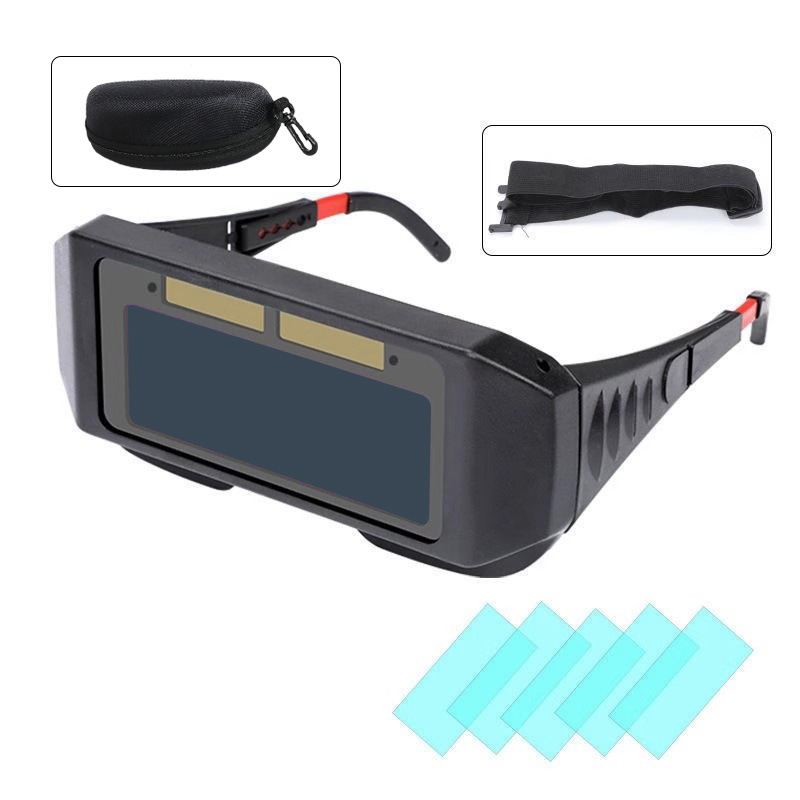 Solar Auto-Darkening Welding Helmet - Argon Arc & Gas Metal Arc Welding Mask, Anti-Arc Eye, Head/Ear Dual Mount, Includes Protective Plates