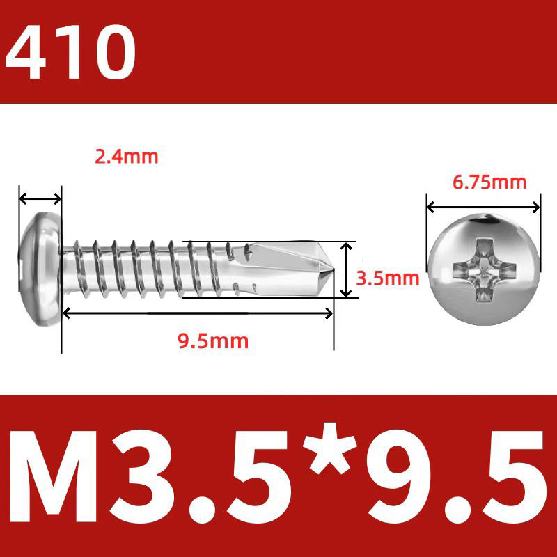 410 Stainless Steel Cross Round Head Self-Drilling Screws (Self-Tapping & Self-Drilling Teardrop Thread Screws) – Fully Hardened Fasteners, Full Specifications from M2.9 to M6.3
