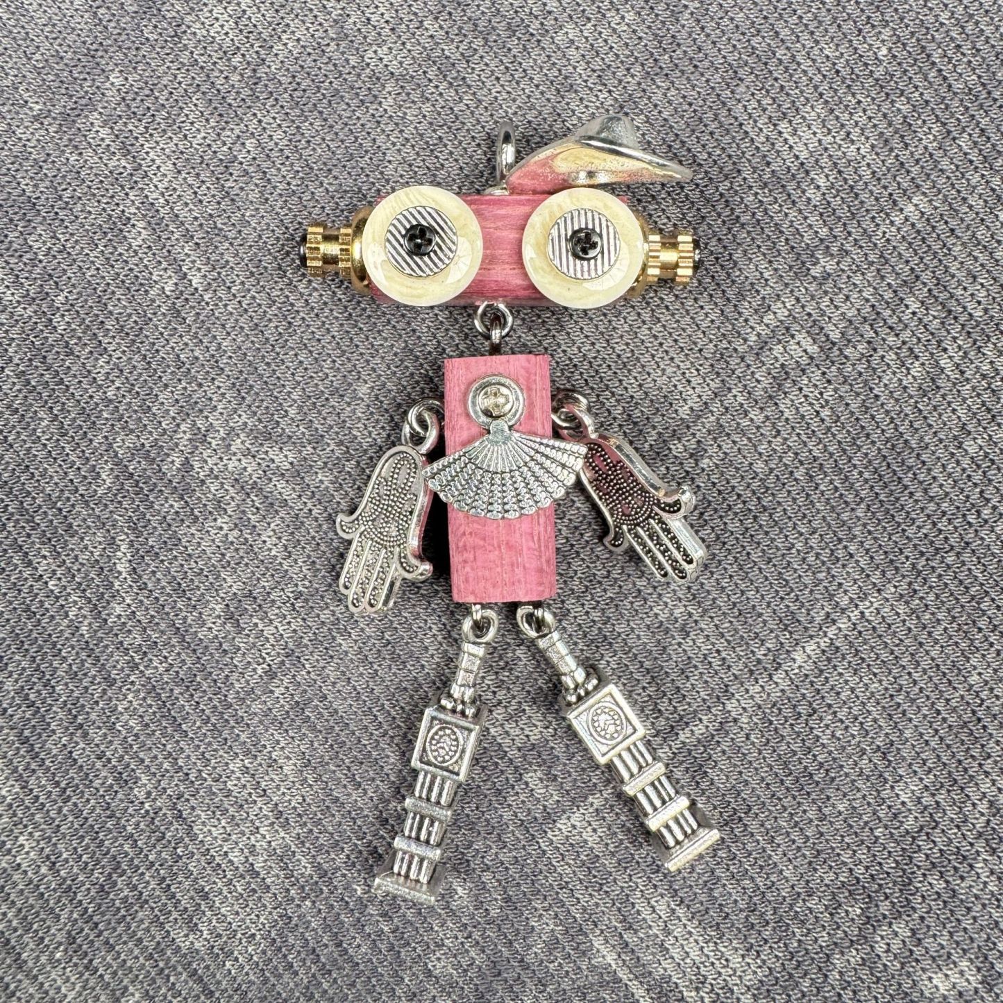 Steampunk Robot Wearable Art - Adjustable Handmade Wood Pendant for Custom Necklace & Tech Strap, Unisex Gift